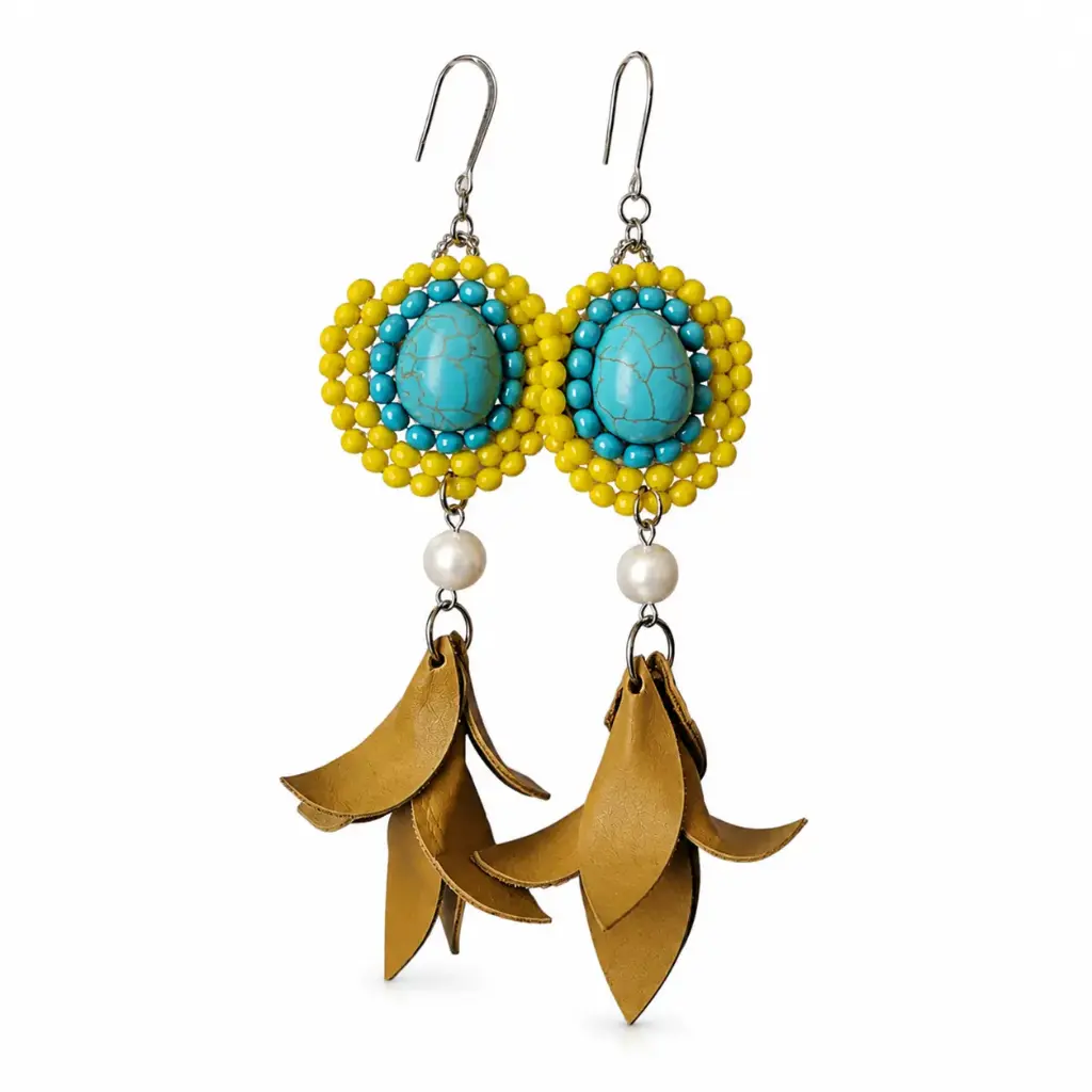 Turquoise Boho Leather Earrings
