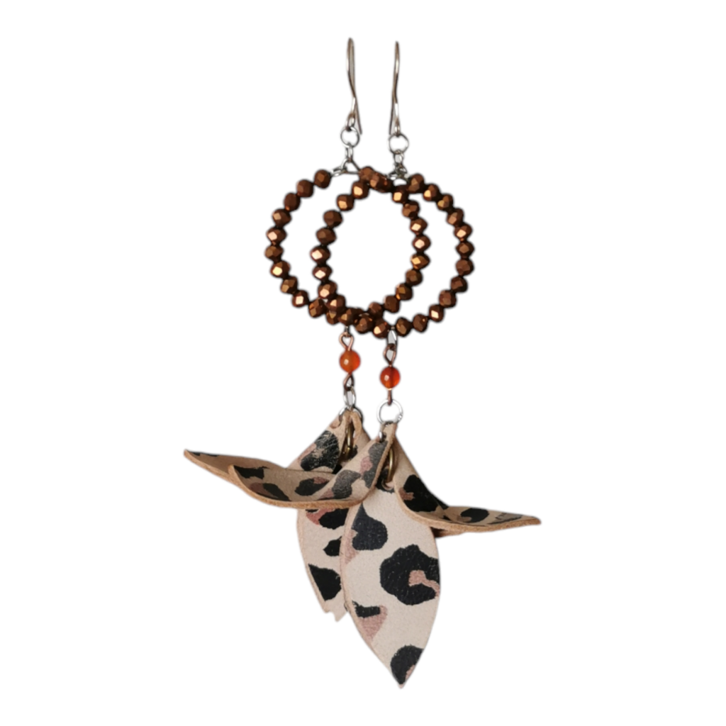 Funky Beaded Leather Tassel Earrings