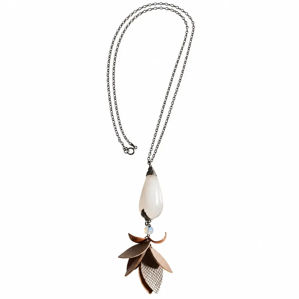 White quartz teardrop and leather Bloom necklace 