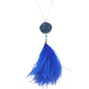 Royal blue crystal ostrich feather necklace