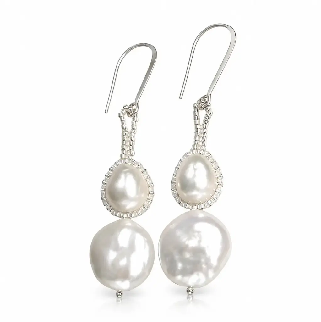 Double Pearl Drop Earrings