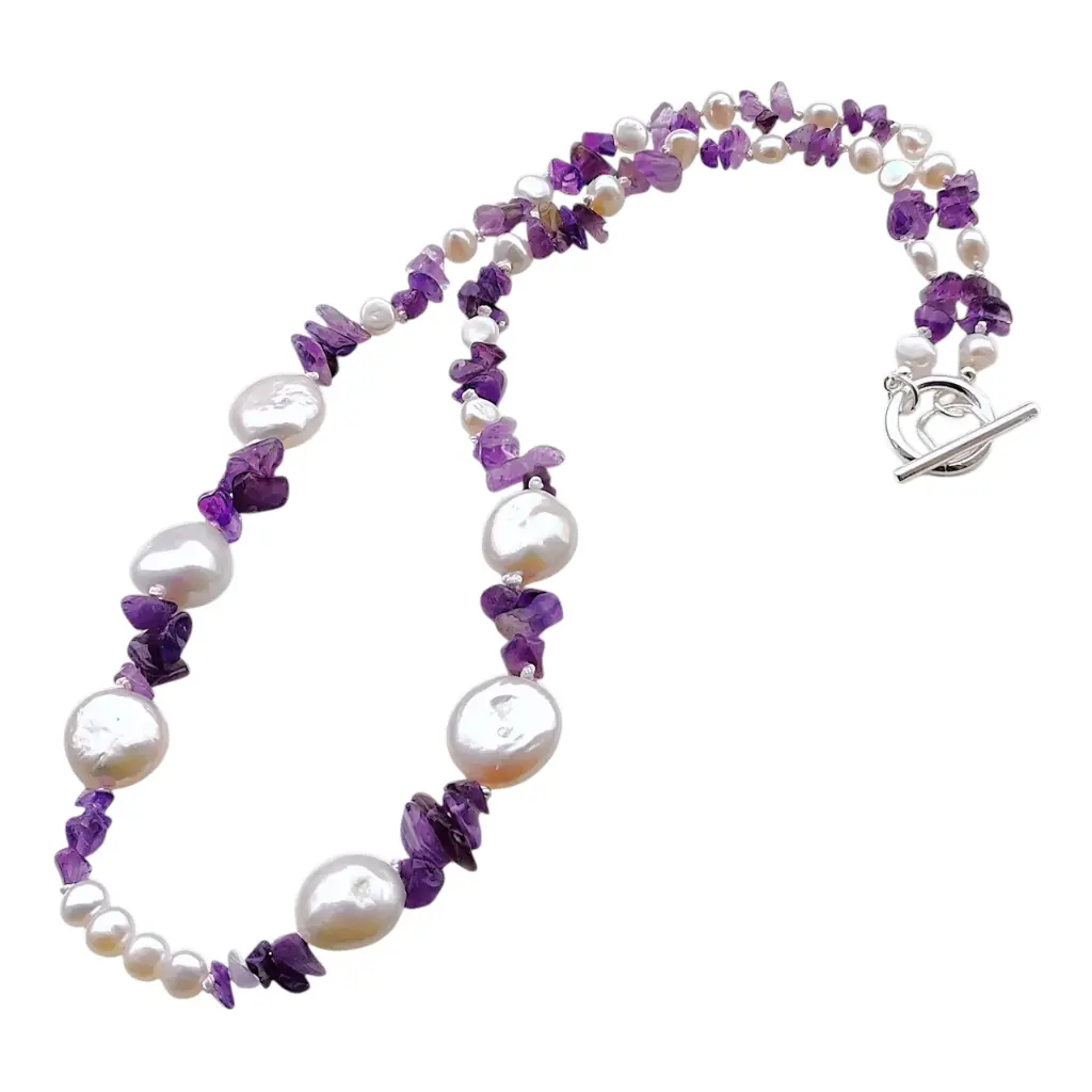 Knotted Amethyst Stone & Pearl Necklace