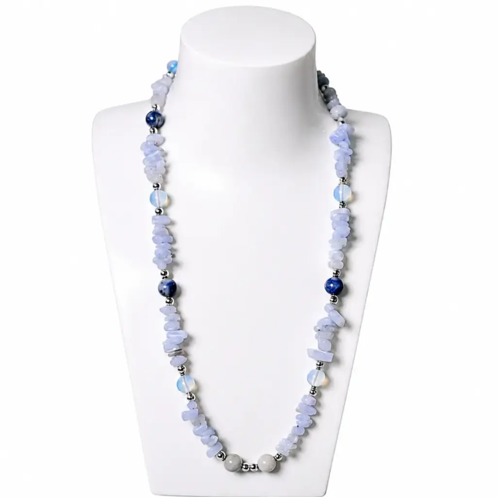 Light blue Jacinth, Moonstone& Lapis Stone necklace