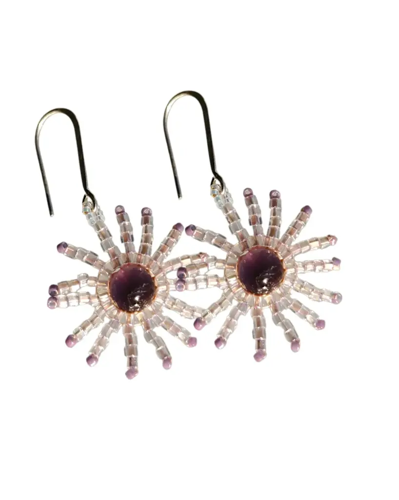  Amethysts & Japanese Seed bead  Earrings