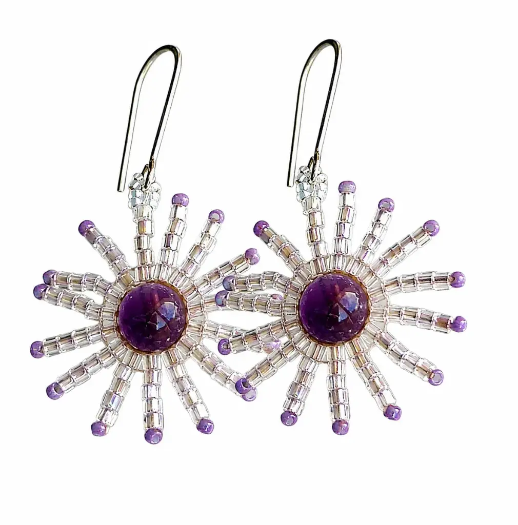  Amethysts & Japanese Seed bead  Earrings