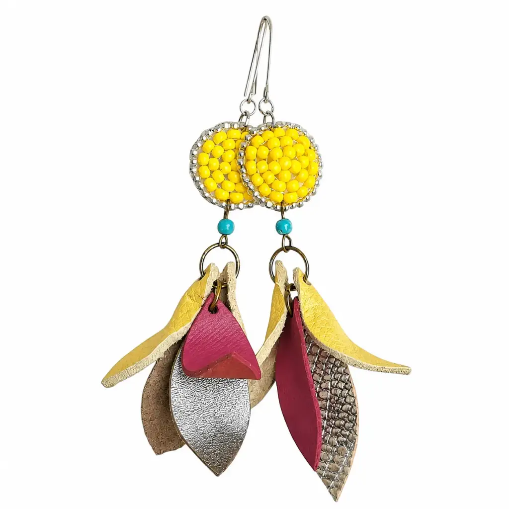 Sunburst Leather Bloom Earrings