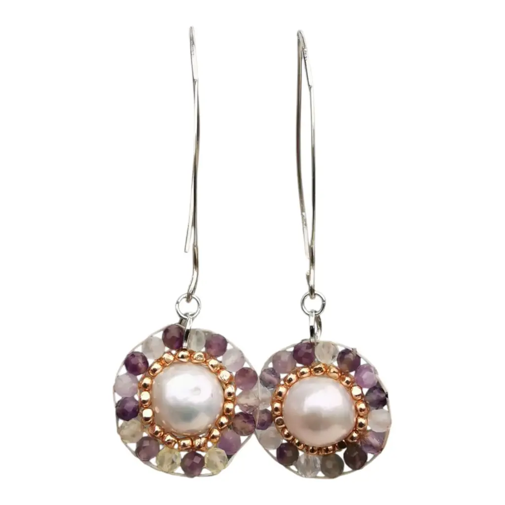 Amethysts & Freshwater Pearl Earrings