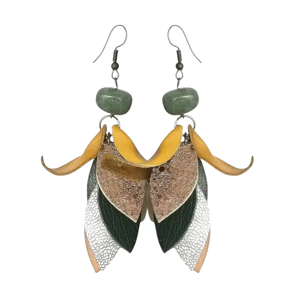 Curved Genuine Leather Tassel Earrings