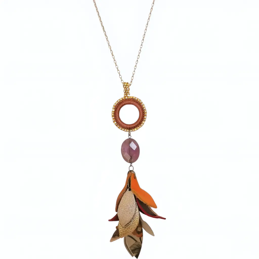 Amethyst Bloom Leather Tassel Necklace