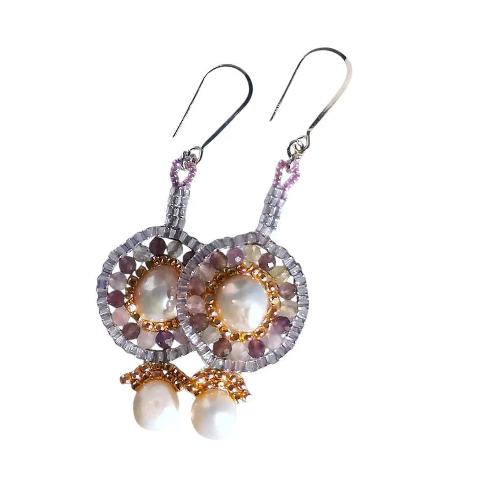Amethyst stones & Freshwater Pearl Earrings