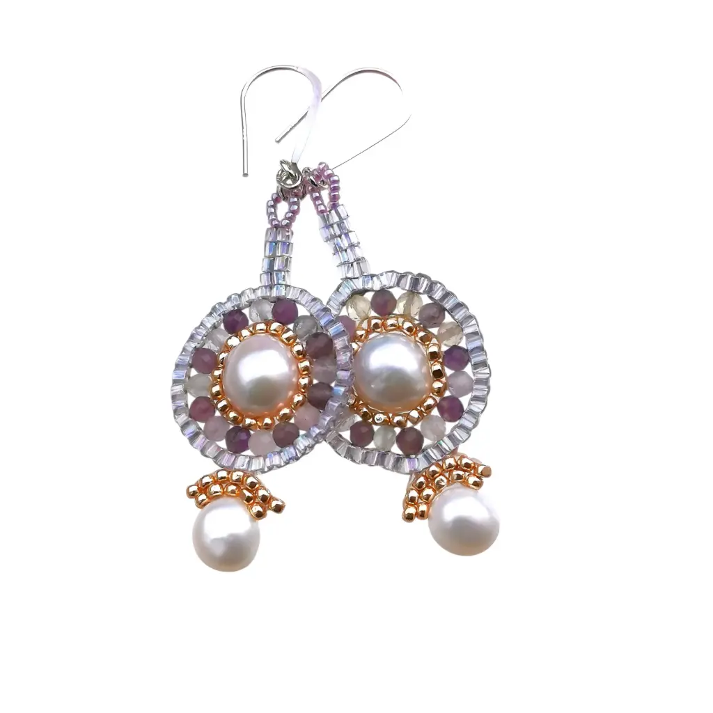 Amethyst stones & Freshwater Pearl Earrings