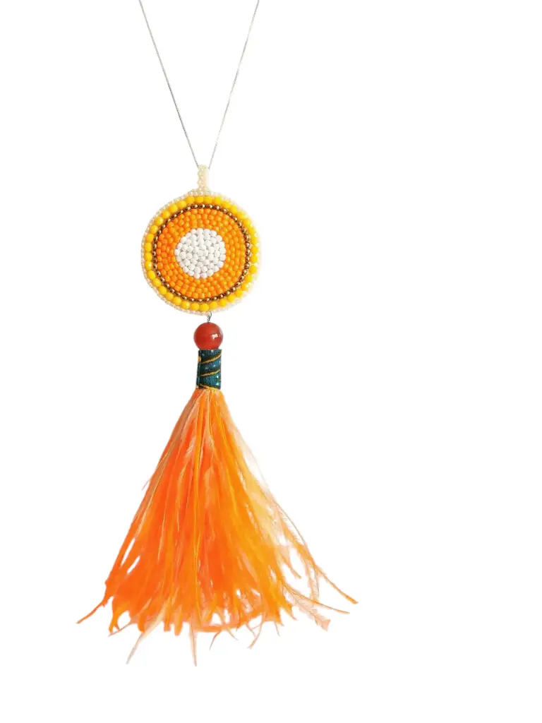 Greenish Crystal & Ostrich Feather Necklace