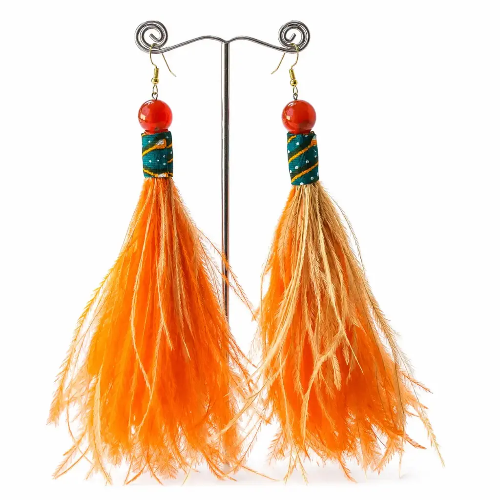 Sunset Ember Ostrich Feather Earrings