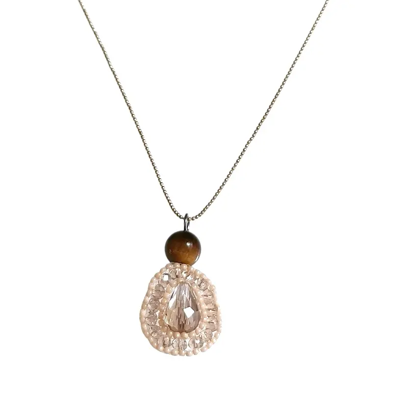 Beige crystal Teardrop Necklace 