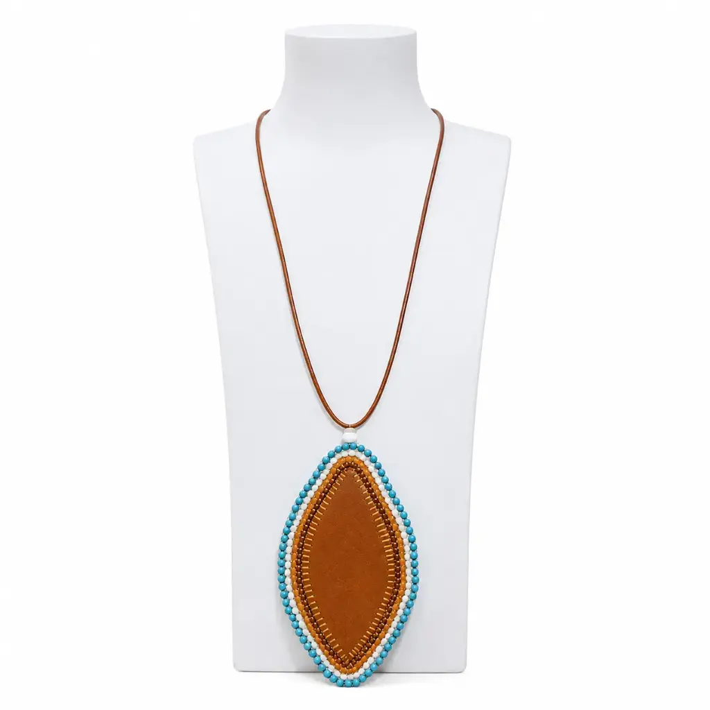Bold Leaf-shaped beaded Leather Necklace