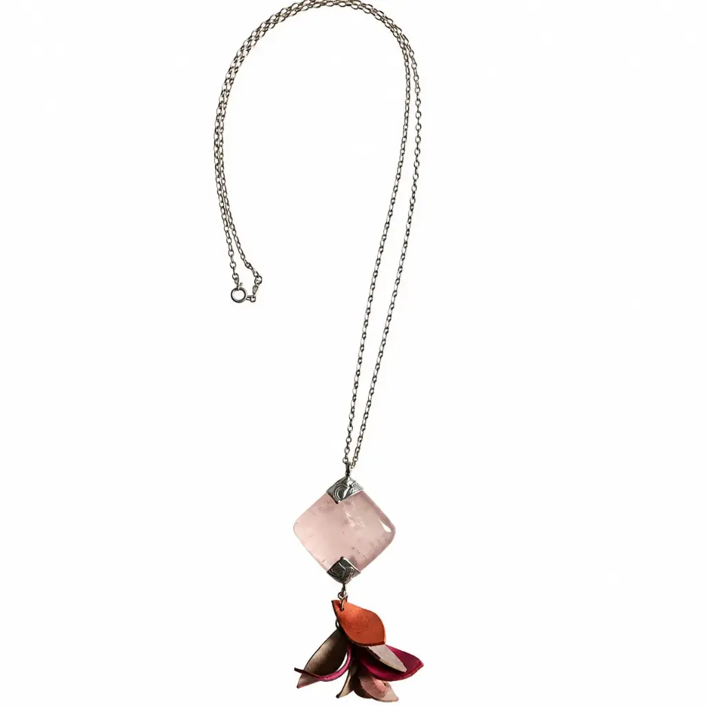 Rose Quartz Rain Leather Tassel Necklace