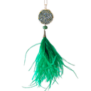 Greenish Crystal & Ostrich Feather Necklace