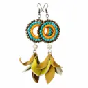 Turquoise Beaded Leather Tassel Earrings.