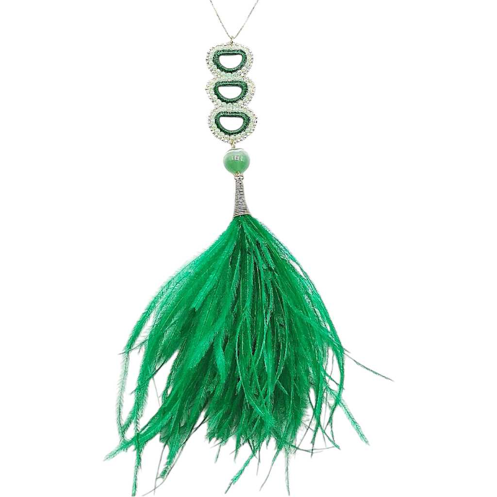 Green Ostrich feather necklace 