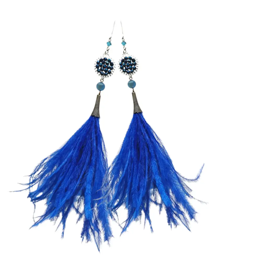 Luxurious Royal blue Ostrich Feather Statement Earrings!