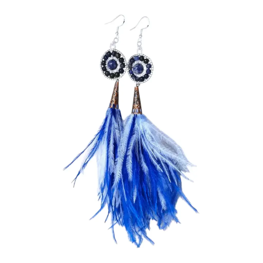 Lapis stone & Ostrich feather necklace