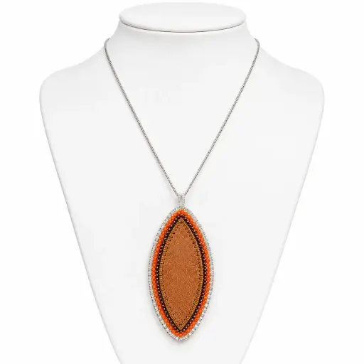 Bold Leaf-shaped beaded Leather Necklace