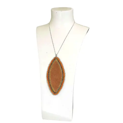 Bold Leaf-shaped beaded Leather Necklace