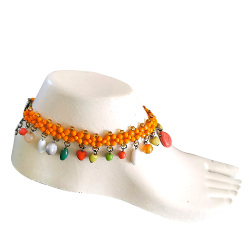 Adjustable Orange Beaded Anklets