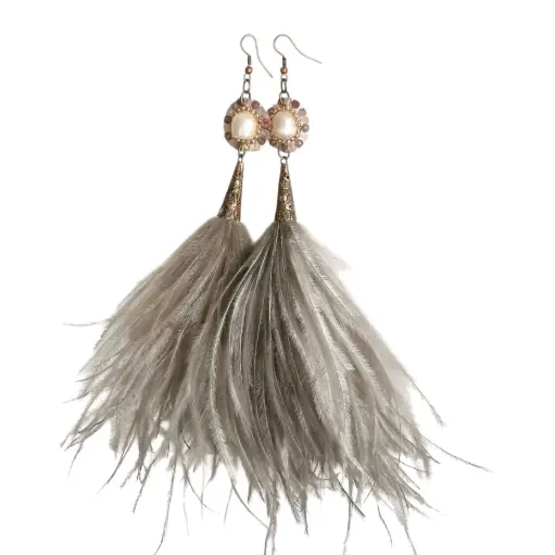 Freshwater Pearl & Ostrich Feather  Earrings