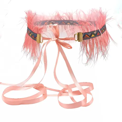 Statement Peach Ostrich feather Belt