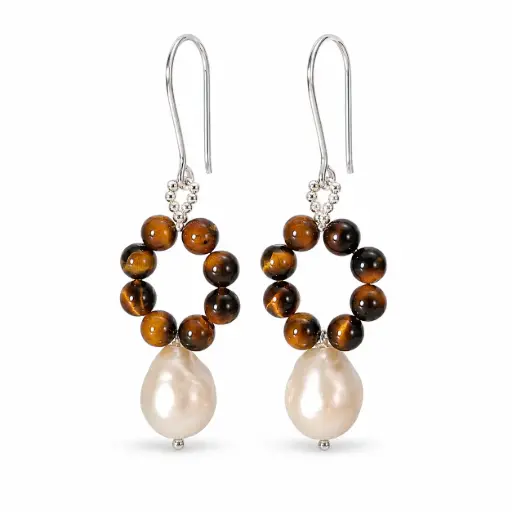 Freshwater Pearl & Tiger's eye Earrings