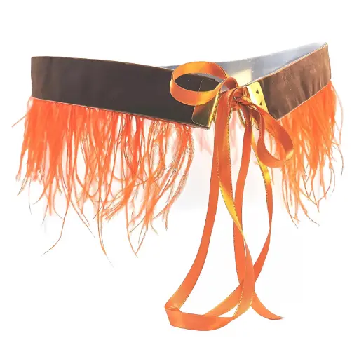 [OB 002] Adjustable Orange Ostrich Feather Belt