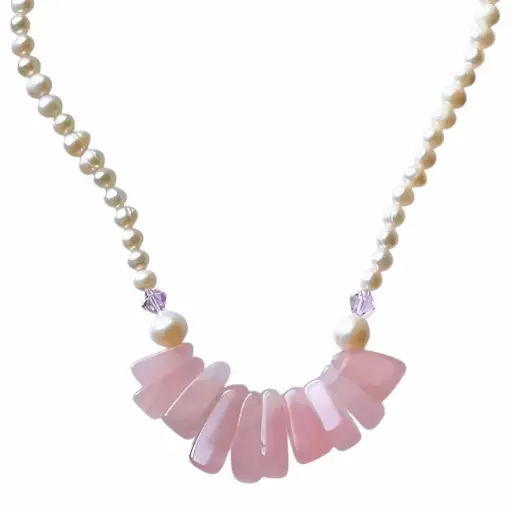 Rose Quartz Semi Precious Stones & Freshwater Pearls