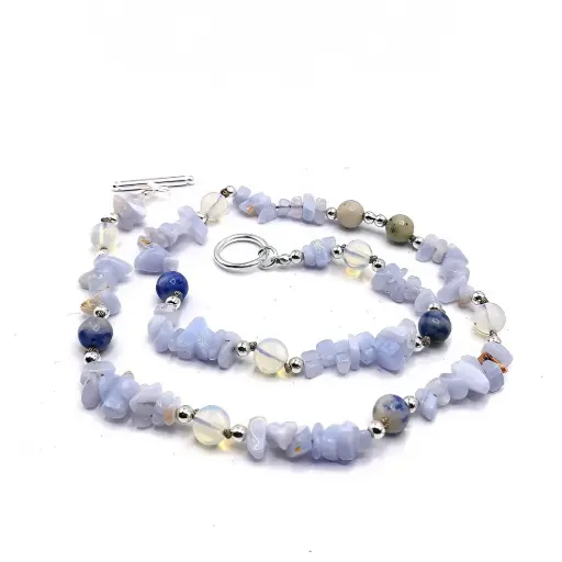 Knotted Light blue Jacinth, Moonstone& Lapis Stone necklace