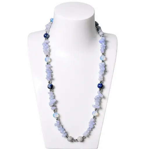 Light blue Jacinth, Moonstone& Lapis Stone necklace