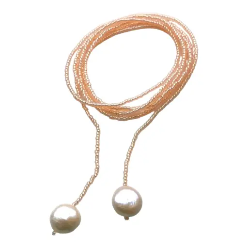 Peach Japanese & Baroque beaded necklace  