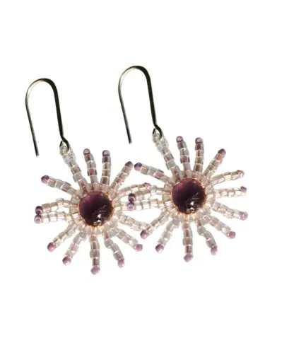  Amethysts & Japanese Seed bead  Earrings