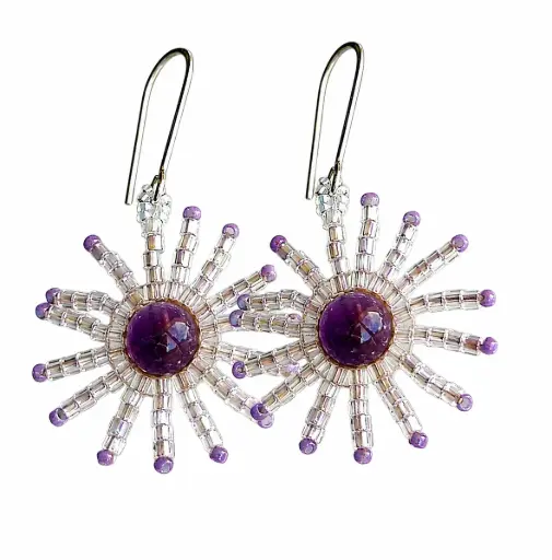  Amethysts & Japanese Seed bead  Earrings