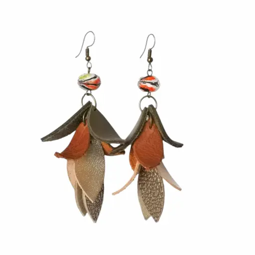 [ER 019] Curved Genuine Leather Tasse Earrings