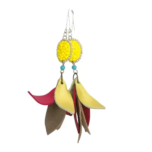 Curved Genuine Leather tasse Earrings