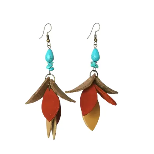 Elegantly Curved Genuine Leather Tassel Earrings