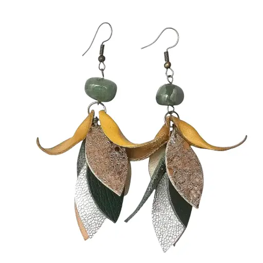 Elegantly Curved Genuine Leather Tassel Earrings