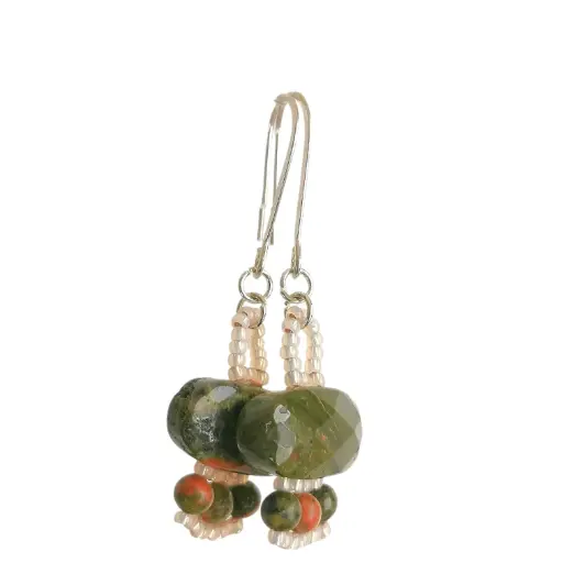 Unakite Stone Earrings – Sterling Silver Elegance 