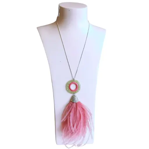 Pink & green Ostrich Feather Necklace