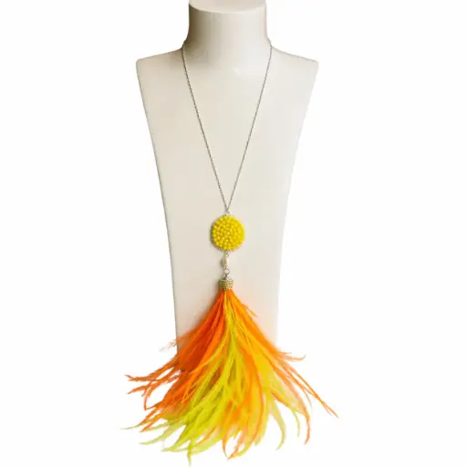 Yellow Crystal & Ostrich Feather Necklace