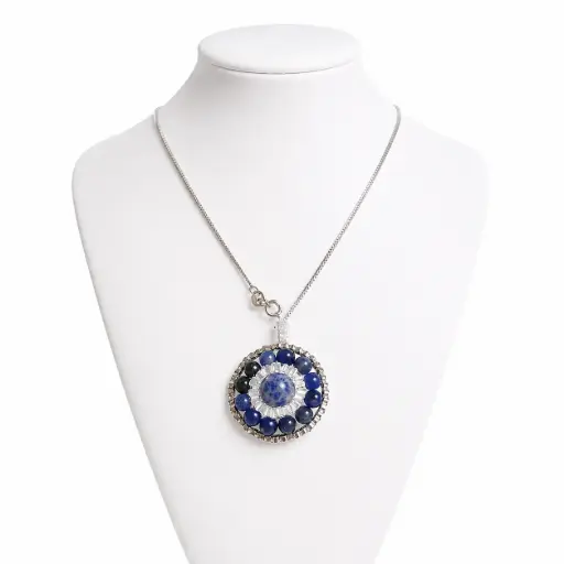 Lapis stone necklace  with Sterling silver chain 