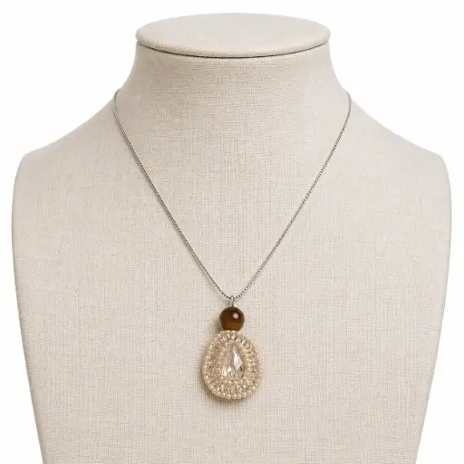 Beige crystal Teardrop Necklace 