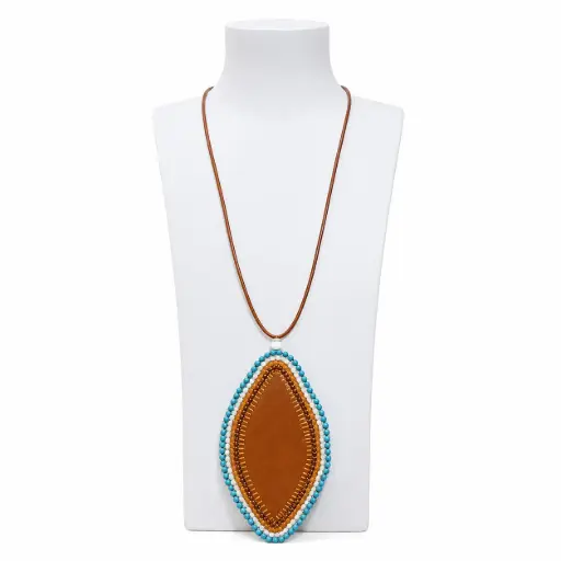 Bold Leaf-shaped beaded Leather Necklace