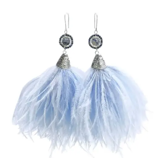 [ER 001] Lapis stone & Ostrich feather Earrings