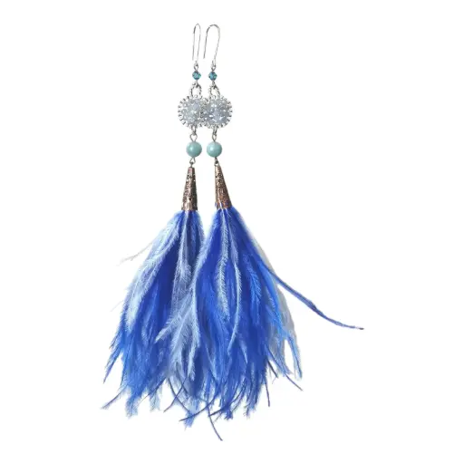 Ostrich feather & Crystal Braded Earrings